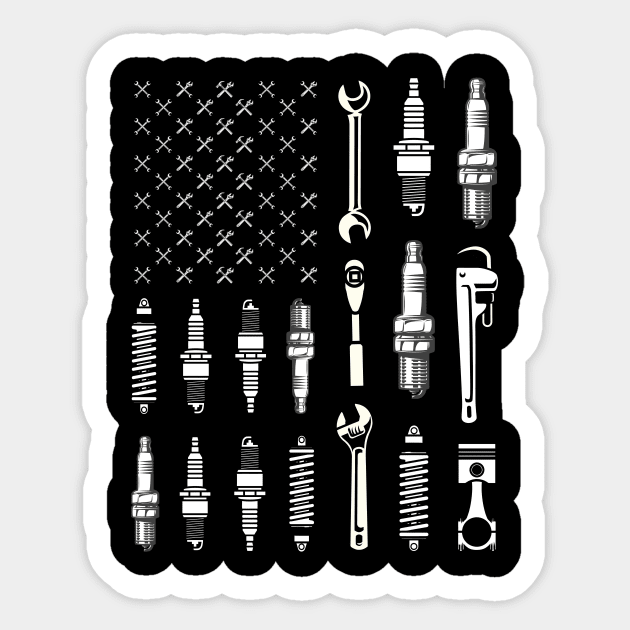 Vintage Patriotic Mechanic USA American Flag 4th Of July Sticker by mrsmitful01